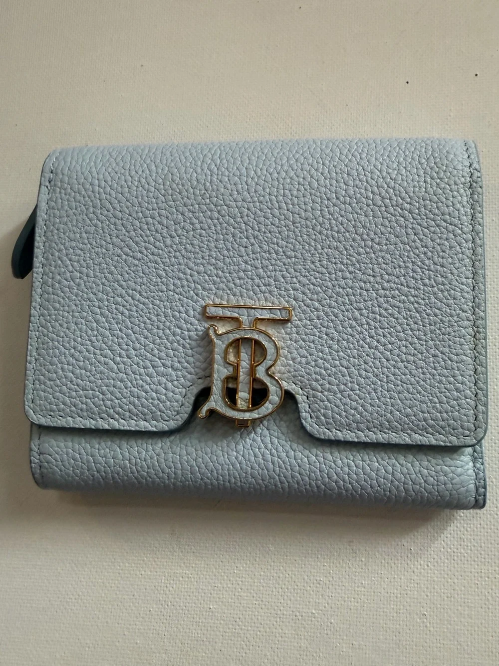 Burberry Pale Blue TB Monogram Folding Leather Wallet NWOT